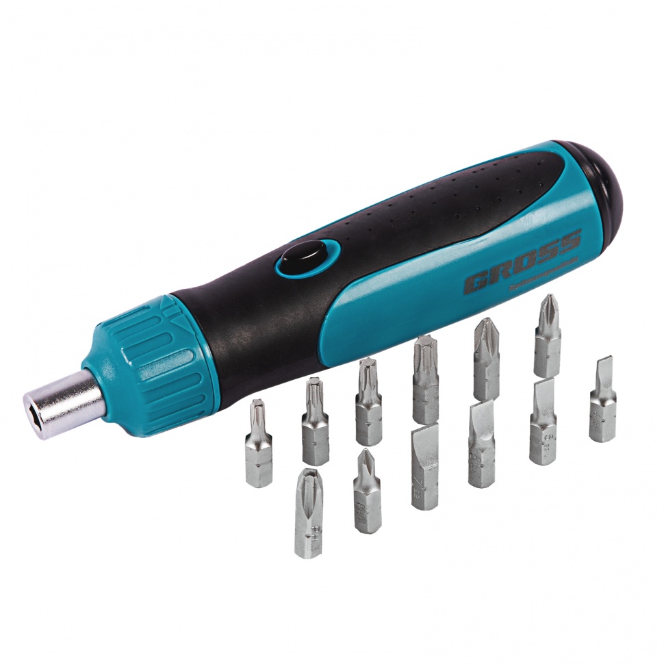 Отвертка-реверс + механизм SmartPush + биты, 12 пред., PH + SL + Torx, S2, 2к рукоятка// Gross Отвертка-реверс + механизм SmartPush + биты, 12 пред., PH + SL + Torx, S2, 2к рукоятка// Gross