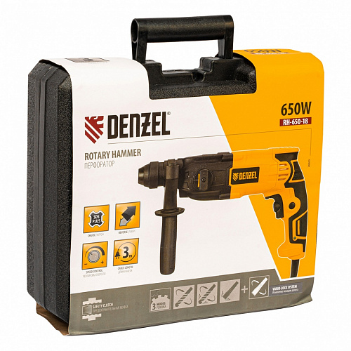 Перфоратор электрический RH-650-18, SDS-plus, 650 Вт, 2,0 Дж, 3 плюс 1 реж.// Denzel Перфоратор электрический RH-650-18, SDS-plus, 650 Вт, 2,0 Дж, 3 плюс 1 реж.// Denzel