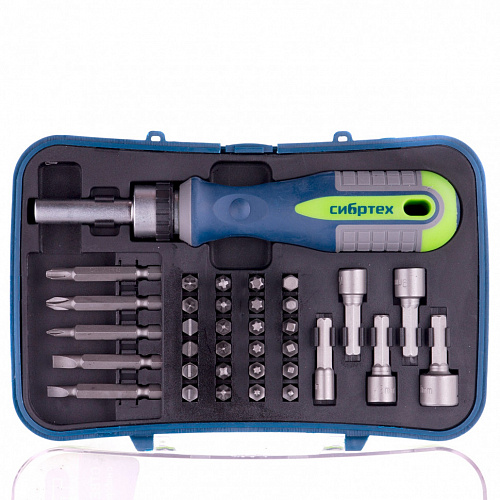 Отвертка-реверс + биты, 35 пред., PH + SL + Torx + PZ + Hex + Sq, CrV, 3к рукоятка// Сибртех Отвертка-реверс + биты, 35 пред., PH + SL + Torx + PZ + Hex + Sq, CrV, 3к рукоятка// Сибртех