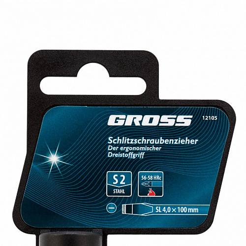 Отвертка, SL4,0x100 мм, S2, 3к рукоятка// Gross Отвертка, SL4,0x100 мм, S2, 3к рукоятка// Gross