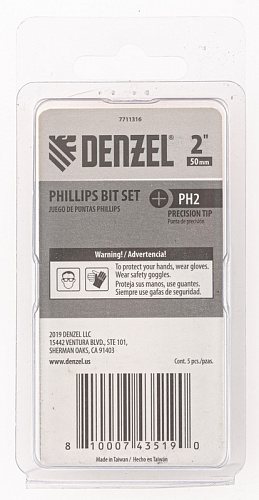 Набор бит, PH2x2", 5 шт.// Denzel Набор бит, PH2x2", 5 шт.// Denzel