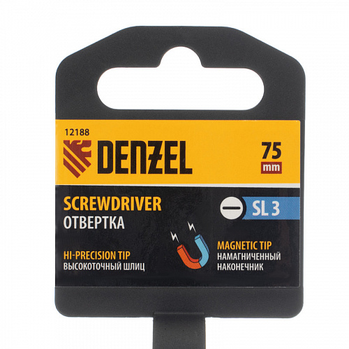 Отвертка, SL3х75 мм, CrV, 3к рукоятка// Denzel Отвертка, SL3х75 мм, CrV, 3к рукоятка// Denzel