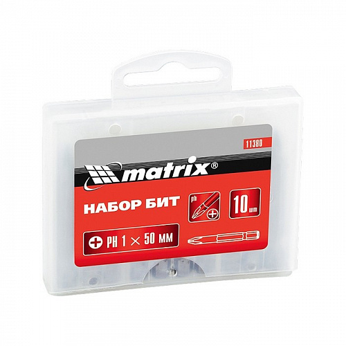 Набор бит Ph1 х 50 мм,сталь 45Х, 10 шт., в пласт. боксе// Matrix Набор бит Ph1 х 50 мм,сталь 45Х, 10 шт., в пласт. боксе// Matrix