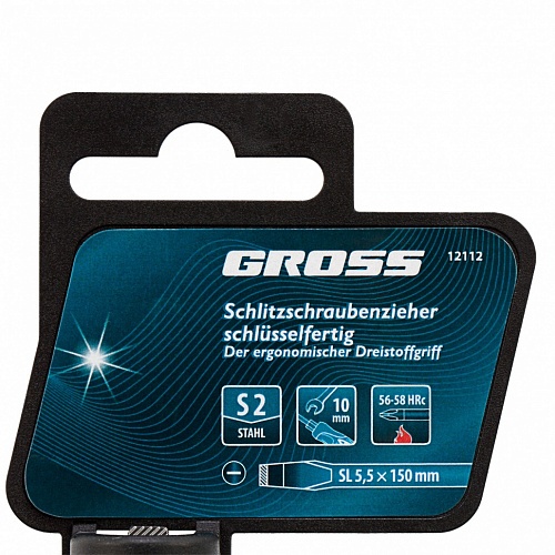 Отвертка, SL5,5x150 мм, S2, 3к рукоятка// Gross Отвертка, SL5,5x150 мм, S2, 3к рукоятка// Gross
