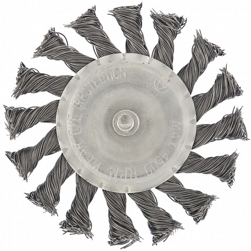 Щетка для дрели, 100 мм, плоская со шпилькой, крученая металлическая проволока// Matrix Щетка для дрели, 100 мм, плоская со шпилькой, крученая металлическая проволока// Matrix