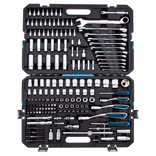 Набор инструментов, 1/2", 3/8", 1/4", CrV, 120 зубьев, 216 предметов// Gross Набор инструментов, 1/2", 3/8", 1/4", CrV, 120 зубьев, 216 предметов// Gross