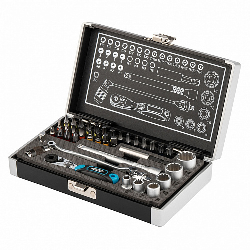 Набор бит и головок торцевых, 1/4", карданный ключ, трещотка, адаптер, S2, 37 шт.// Gross Набор бит и головок торцевых, 1/4", карданный ключ, трещотка, адаптер, S2, 37 шт.// Gross